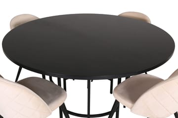 Copenhagen Rund Matgrupp 140 cm med 4 Velvet Matstolar - svart och beige - Möbler - Matplats - Matgrupp & matbord med stolar