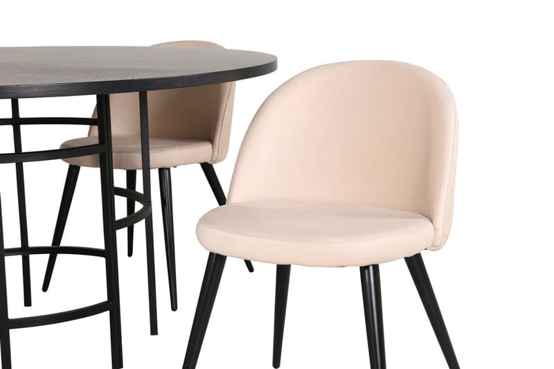 Copenhagen Rund Matgrupp 140 cm med 4 Velvet Matstolar - svart och beige - Möbler - Matplats - Matgrupp & matbord med stolar