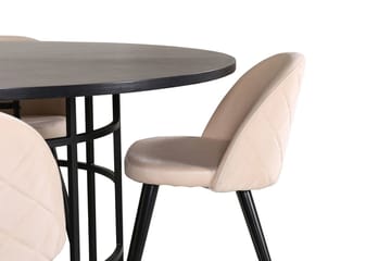 Copenhagen Rund Matgrupp 140 cm med 4 Velvet Matstolar - svart och beige - Möbler - Matplats - Matgrupp & matbord med stolar