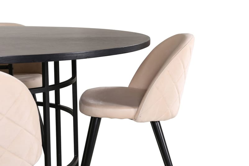 Copenhagen Rund Matgrupp 140 cm med 4 Velvet Matstolar - svart och beige - Möbler - Matplats - Matgrupp & matbord med stolar
