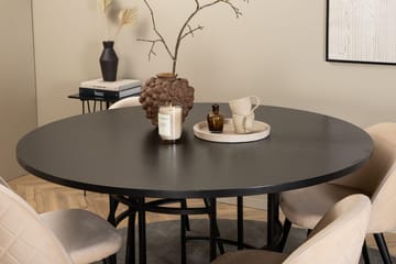 Copenhagen Rund Matgrupp 140 cm med 4 Velvet Matstolar - svart och beige - Möbler - Matplats - Matgrupp & matbord med stolar