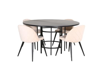 Copenhagen Rund Matgrupp 140 cm med 4 Velvet Matstolar - svart och beige - Möbler - Matplats - Matgrupp & matbord med stolar