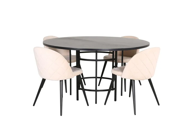 Copenhagen Rund Matgrupp 140 cm med 4 Velvet Matstolar - svart och beige - Möbler - Matplats - Matgrupp & matbord med stolar