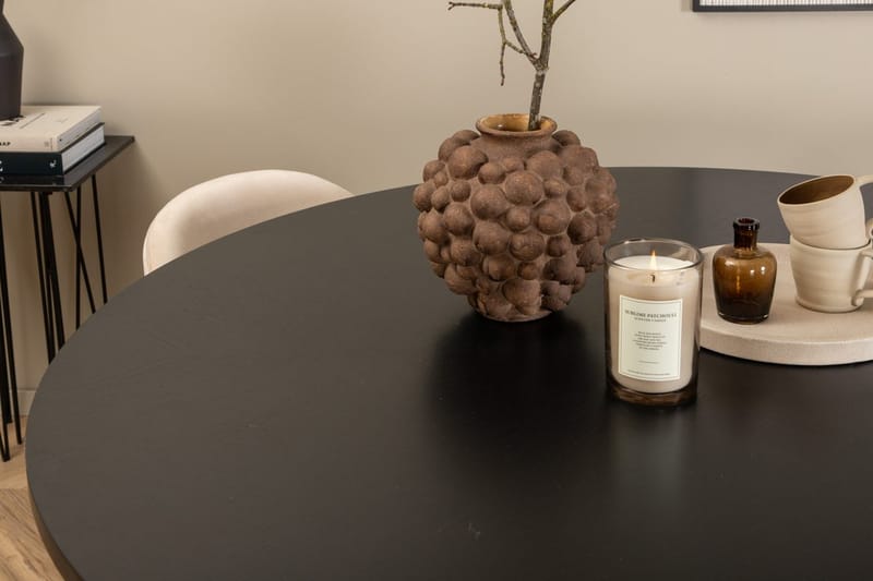 Copenhagen Rund Matgrupp 140 cm med 4 Velvet Matstolar - svart och beige - Möbler - Matplats - Matgrupp & matbord med stolar
