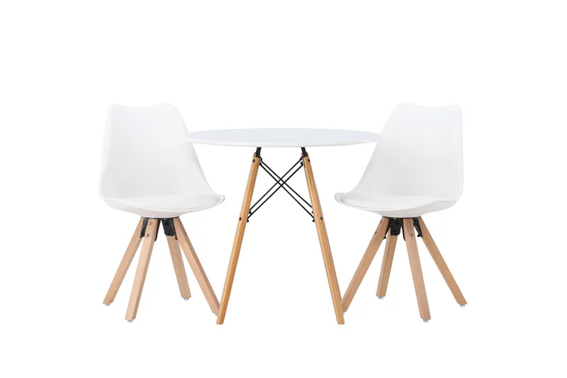 Danburi Matgrupp  60 cm Rund med 2 Zeno stolar, Vit