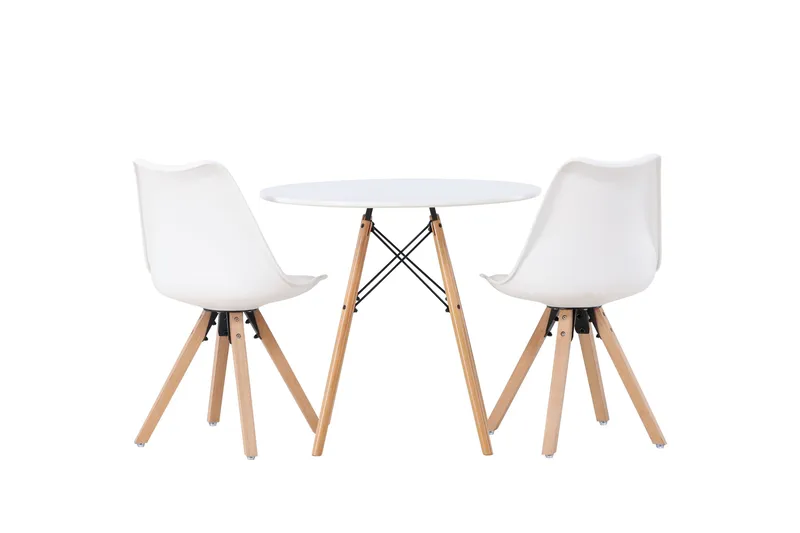 Danburi Matgrupp  60 cm Rund med 2 Zeno stolar - Vit - Möbler - Matplats - Matgrupp & matbord med stolar