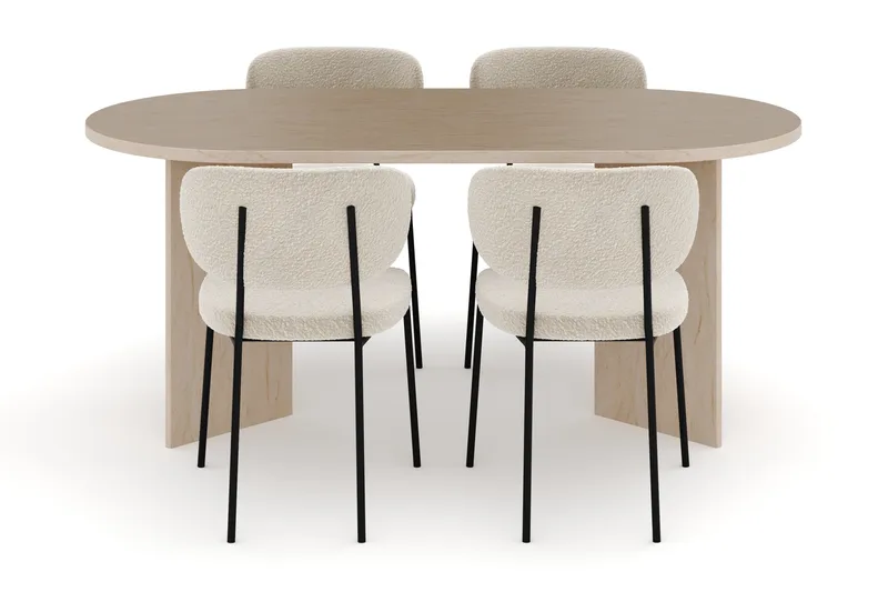 Dano Matbord 180 cm med 4 Gemmiano Matstolar - Travertin / Vit Bouclé - Möbler - Matplats - Matgrupp & matbord med stolar