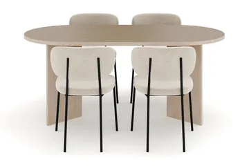Dano Matbord 180 cm  med 4 Gemmiano Matstolar - Travertin / Vit Bouclé - Möbler - Matplats - Matgrupp & matbord med stolar