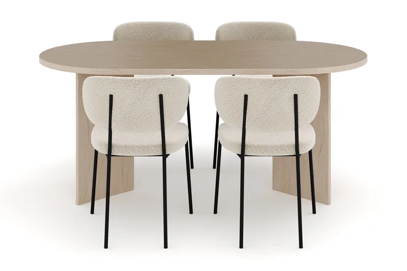 Dano Matbord 180 cm  med 4 Gemmiano Matstolar - Travertin / Vit Bouclé - Möbler - Matplats - Matgrupp & matbord med stolar