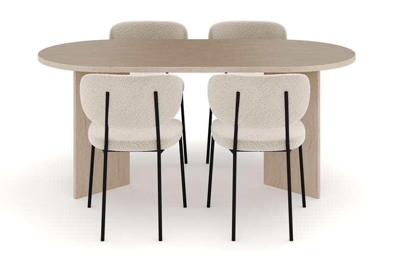 Dano Matbord 180 cm med 4 KARLBERGS Matstolar - Travertin / Vit Bouclé - Möbler - Matplats - Matgrupp & matbord med stolar