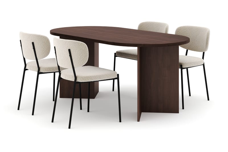 Dano Matbord 180 cm med 4 KARLBERGS Matstolar, Valnöt / Vit Bouclé