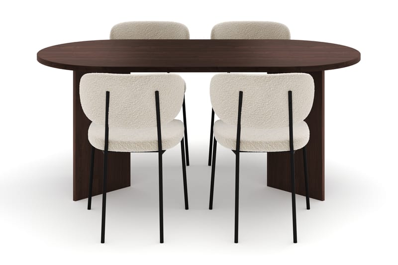 Dano Matbord 180 cm med 4 KARLBERGS Matstolar - Valnöt / Vit Bouclé - Möbler - Matplats - Matgrupp & matbord med stolar