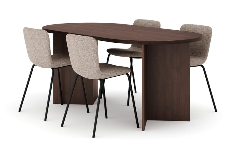 Dano Matbord 180 cm med 4 Katy Matstolar, Valnöt / Greige