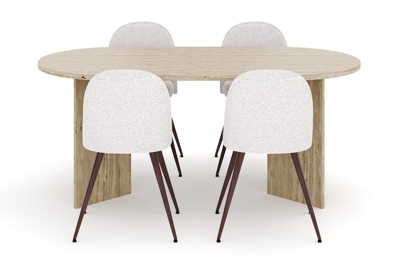 Dano Matbord 180 cm  med 4 Nibe Plus Matstolar - Travertin / Vit - Möbler - Matplats - Matgrupp & matbord med stolar