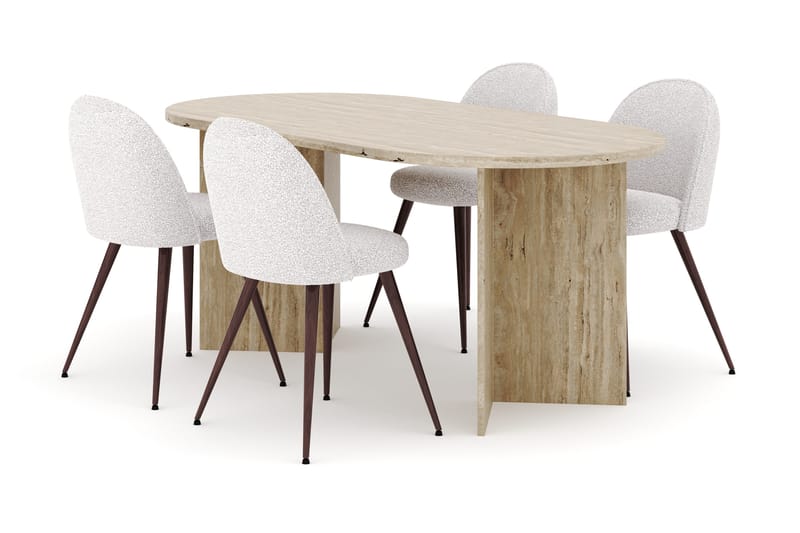 Dano Matbord 180 cm  med 4 Nibe Plus Matstolar - Travertin / Vit - Möbler - Matplats - Matgrupp & matbord med stolar