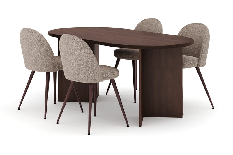 Dano Matbord 180 cm med 4 Nikolas Plus Matstolar, Valnöt / Greige