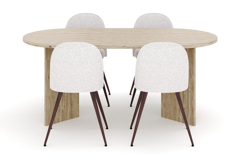 Dano Matbord 180 cm med 4 Nikolas Plus Matstolar - Travertin / Vit - Möbler - Matplats - Matgrupp & matbord med stolar