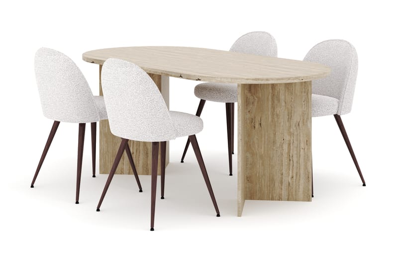 Dano Matbord 180 cm med 4 Nikolas Plus Matstolar - Travertin / Vit - Möbler - Matplats - Matgrupp & matbord med stolar