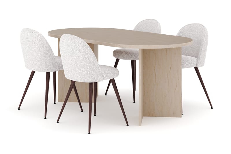 Dano Matbord 180 cm med 4 Nikolas Plus Matstolar, Travertin / Vit