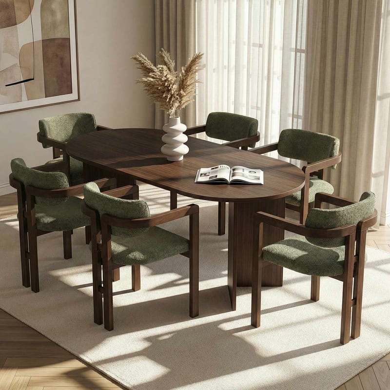 Dano Matbord 180 cm med 6 Bonavista Stolar - Milano Walnut, Dark Walnut, Green - Möbler - Matplats - Matgrupp & matbord med stolar