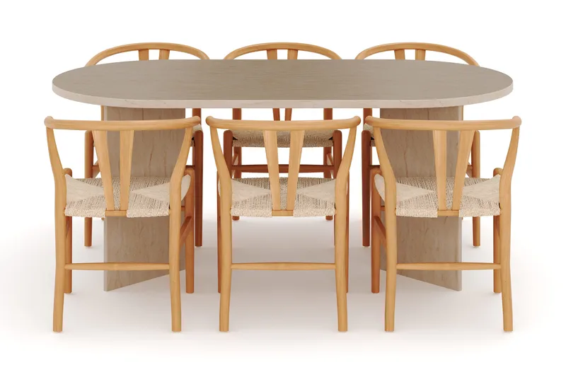 Dano Matbord 180 cm  med 6 Dastoori Matstolar - Travertin / Natur - Möbler - Matplats - Matgrupp & matbord med stolar