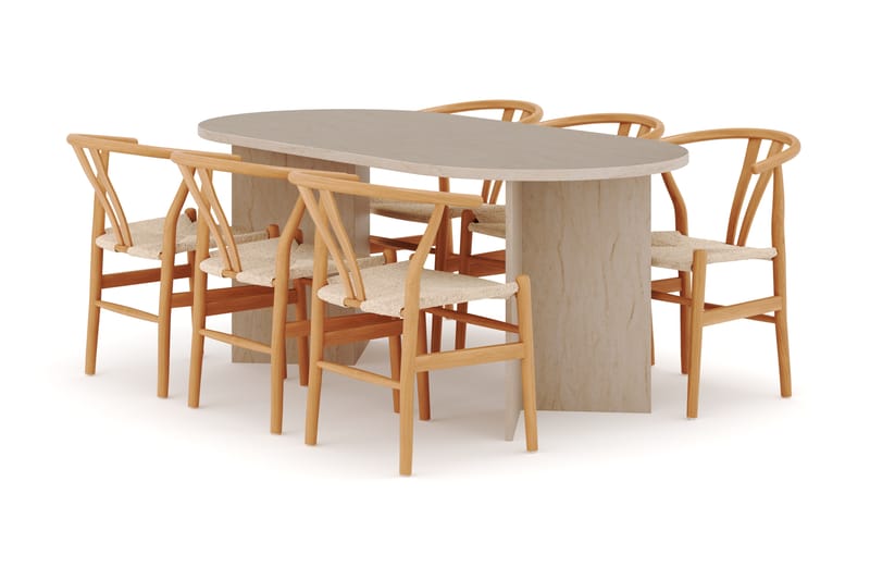 Dano Matbord 180 cm med 6 DEPIJP Matstolar, Travertin / Natur