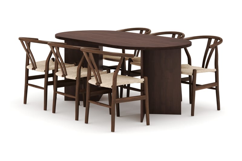 Dano Matbord 180 cm med 6 DEPIJP Matstolar, Valnöt
