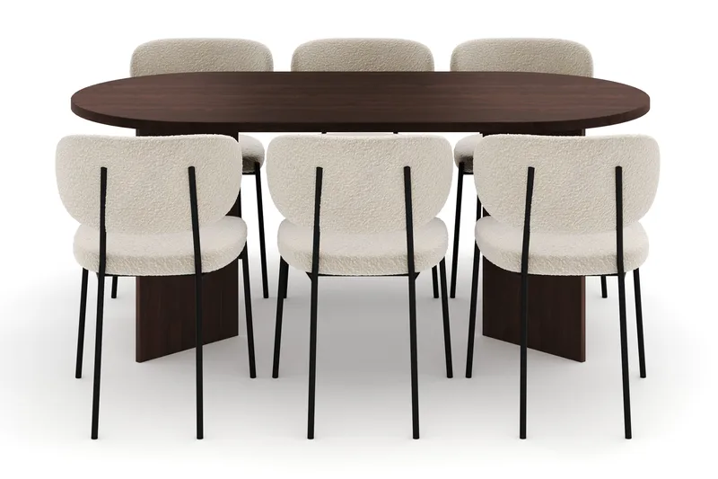 Dano Matbord 180 cm  med 6 Gemmiano Matstolar - Valnöt / Vit Bouclé - Möbler - Matplats - Matgrupp & matbord med stolar