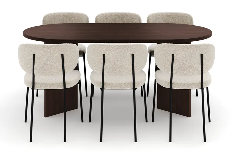 Dano Matbord 180 cm med 6 Gemmiano Matstolar - Valnöt / Vit Bouclé - Möbler - Matplats - Matgrupp & matbord med stolar