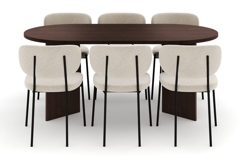 Dano Matbord 180 cm med 6 KARLBERGS Matstolar - Valnöt / Vit Bouclé - Möbler - Matplats - Matgrupp & matbord med stolar