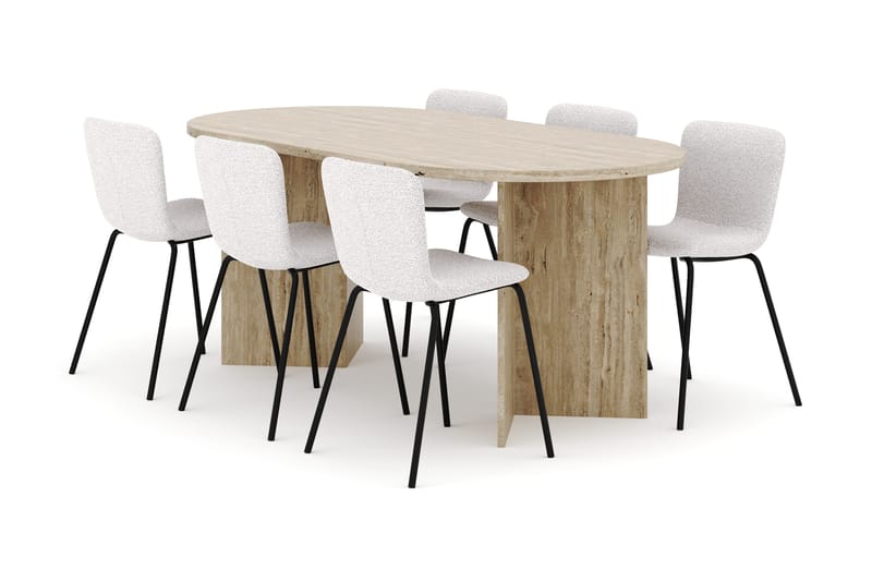 Dano Matbord 180 cm  med 6 Katy Matstolar - Travertin / Vit - Möbler - Matplats - Matgrupp & matbord med stolar