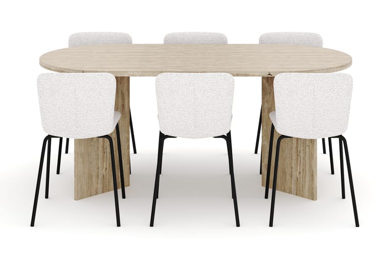 Dano Matbord 180 cm med 6 Katy Matstolar - Travertin / Vit - Möbler - Matplats - Matgrupp & matbord med stolar