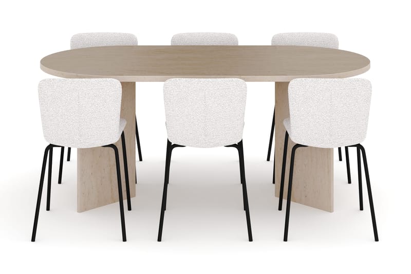 Dano Matbord 180 cm  med 6 Katy Matstolar - Travertin / Vit - Möbler - Matplats - Matgrupp & matbord med stolar