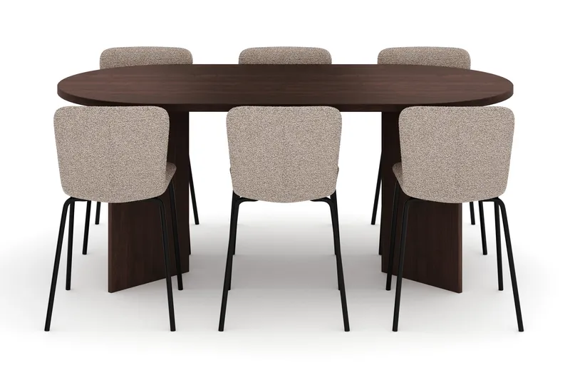 Dano Matbord 180 cm  med 6 Katy Matstolar - Valnöt / Greige - Möbler - Matplats - Matgrupp & matbord med stolar