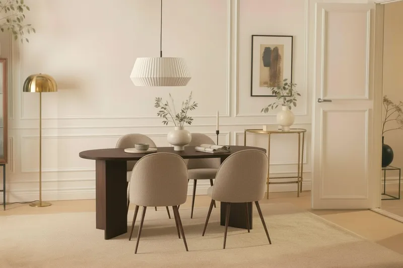 Dano Matbord 180 cm  med 6 Nibe Plus Matstolar - Valnöt / Greige - Möbler - Matplats - Matgrupp & matbord med stolar