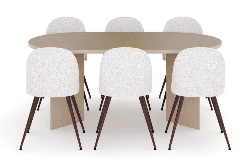 Dano Matbord 180 cm  med 6 Nibe Plus Matstolar - Travertin / Vit - Möbler - Matplats - Matgrupp & matbord med stolar