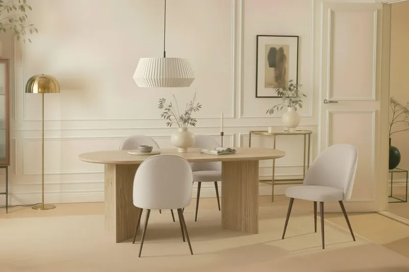 Dano Matbord 180 cm  med 6 Nibe Plus Matstolar - Travertin / Vit - Möbler - Matplats - Matgrupp & matbord med stolar