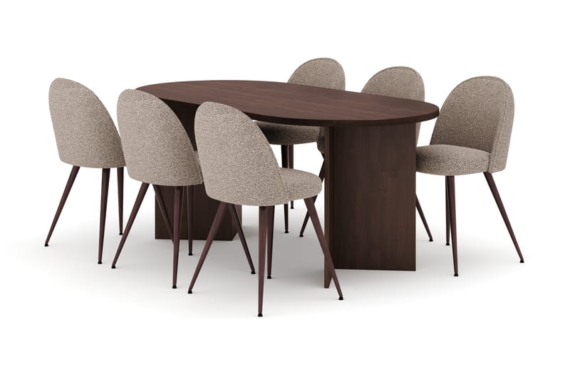 Dano Matbord 180 cm med 6 Nikolas Plus Matstolar, Valnöt / Greige