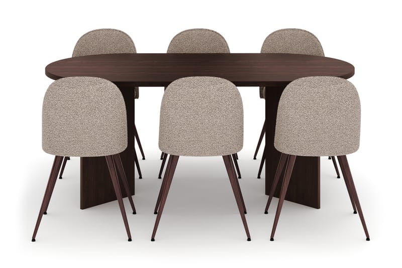 Dano Matbord 180 cm med 6 Nikolas Plus Matstolar - Valnöt / Greige - Möbler - Matplats - Matgrupp & matbord med stolar