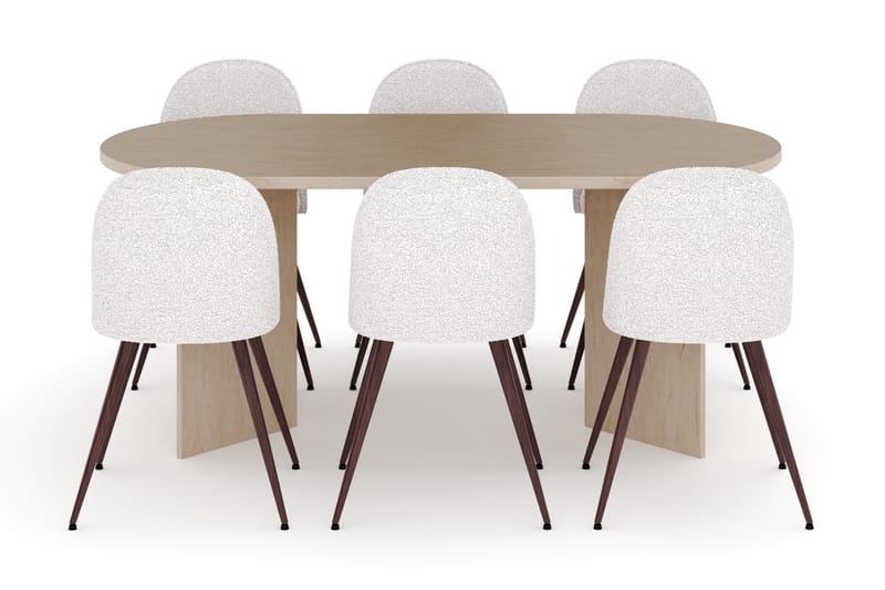 Dano Matbord 180 cm med 6 Nikolas Plus Matstolar - Travertin / Vit - Möbler - Matplats - Matgrupp & matbord med stolar