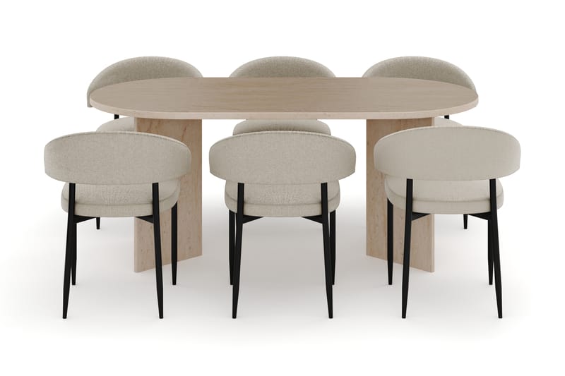 Dano Matbord 180 cm med 6 Sawako Matstolar - Travertin / Beige - Möbler - Matplats - Matgrupp & matbord med stolar
