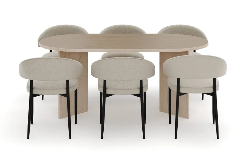 Dano Matbord 180 cm  med 6 Sawako Matstolar - Travertin / Beige - Möbler - Matplats - Matgrupp & matbord med stolar