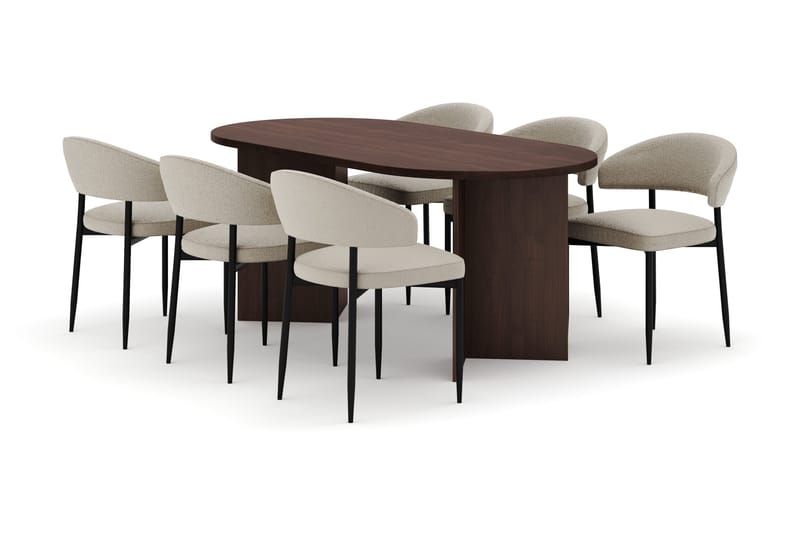 Dano Matbord 180 cm  med 6 Sawako Matstolar, Valnöt / Beige