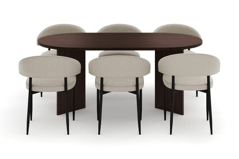 Dano Matbord 180 cm med 6 Sawako Matstolar - Valnöt / Beige - Möbler - Matplats - Matgrupp & matbord med stolar