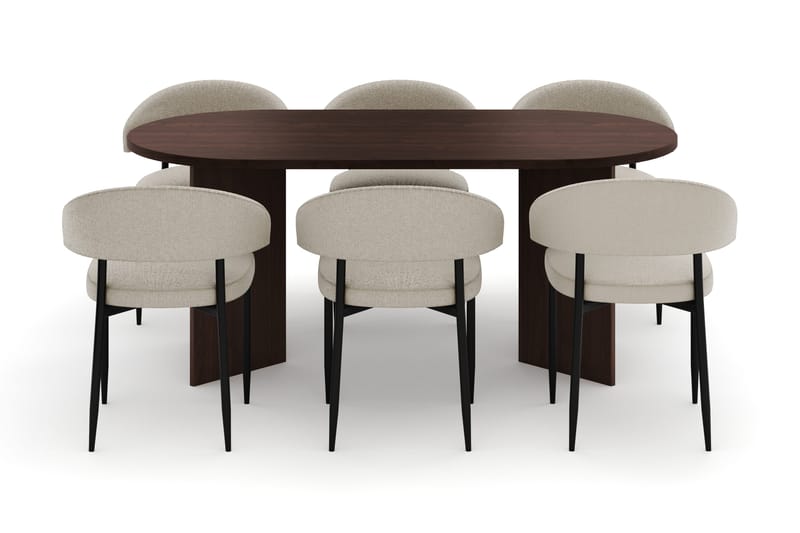 Dano Matbord 180 cm  med 6 Sawako Matstolar - Valnöt / Beige - Möbler - Matplats - Matgrupp & matbord med stolar