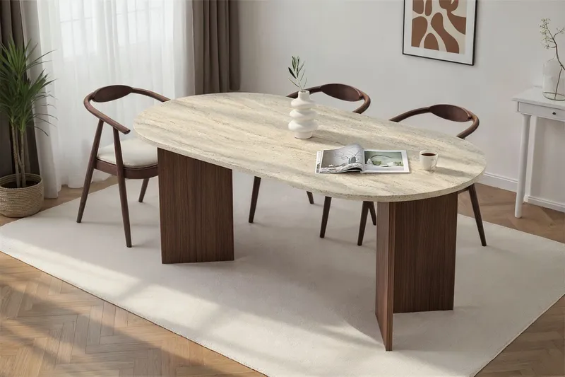 Dano Matbord 180 cm Oval - Travertin och valnöt - Möbler - Matplats - Matbord & köksbord