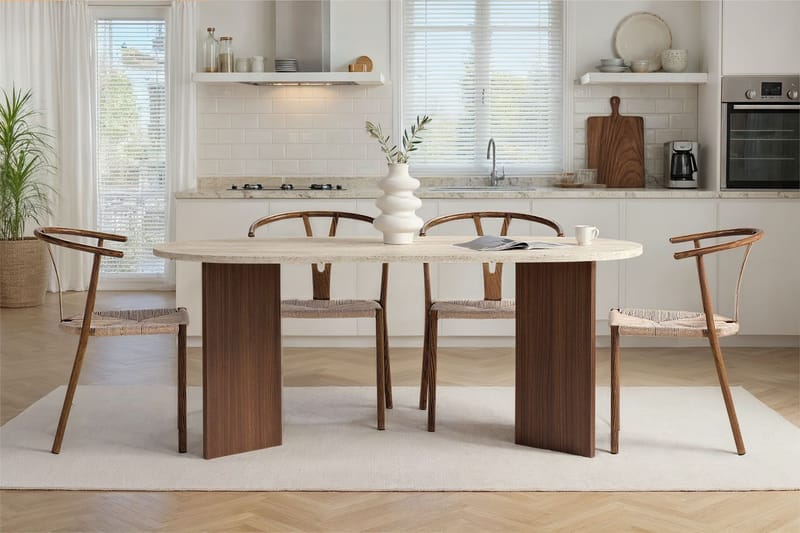 Dano Matbord 180 cm Oval - Travertin och valnöt - Möbler - Matplats - Matbord & köksbord