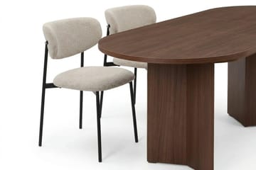 Dano Oval Utdragbar Matgrupp 160-200 cm – Matbord med 6 Lucy Matstolar med Trä- och Valnötsutseende - Brun|Greige - Möbler - Matplats - Matgrupp & matbord med stolar