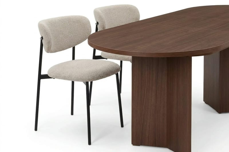 Dano Oval Utdragbar Matgrupp 160-200 cm – Matbord med 6 Lucy Matstolar med Trä- och Valnötsutseende - Brun|Greige - Möbler - Matplats - Matgrupp & matbord med stolar