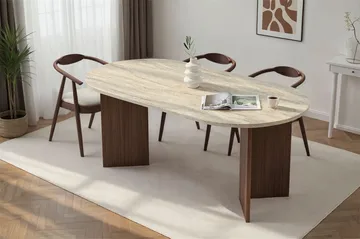 Dano Ovalt Matbord 180x90 cm med Travertin- och Valnötsutseende - Beige - Möbler - Matplats - Matbord & köksbord